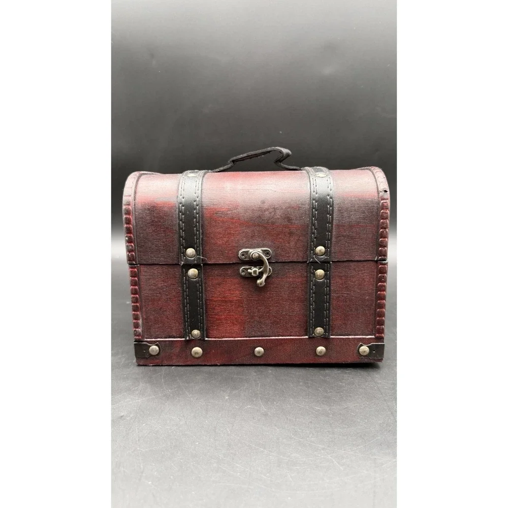 Wood And Leather Treasure Decorative Storage Wooden Chest Box With Lock And Lids